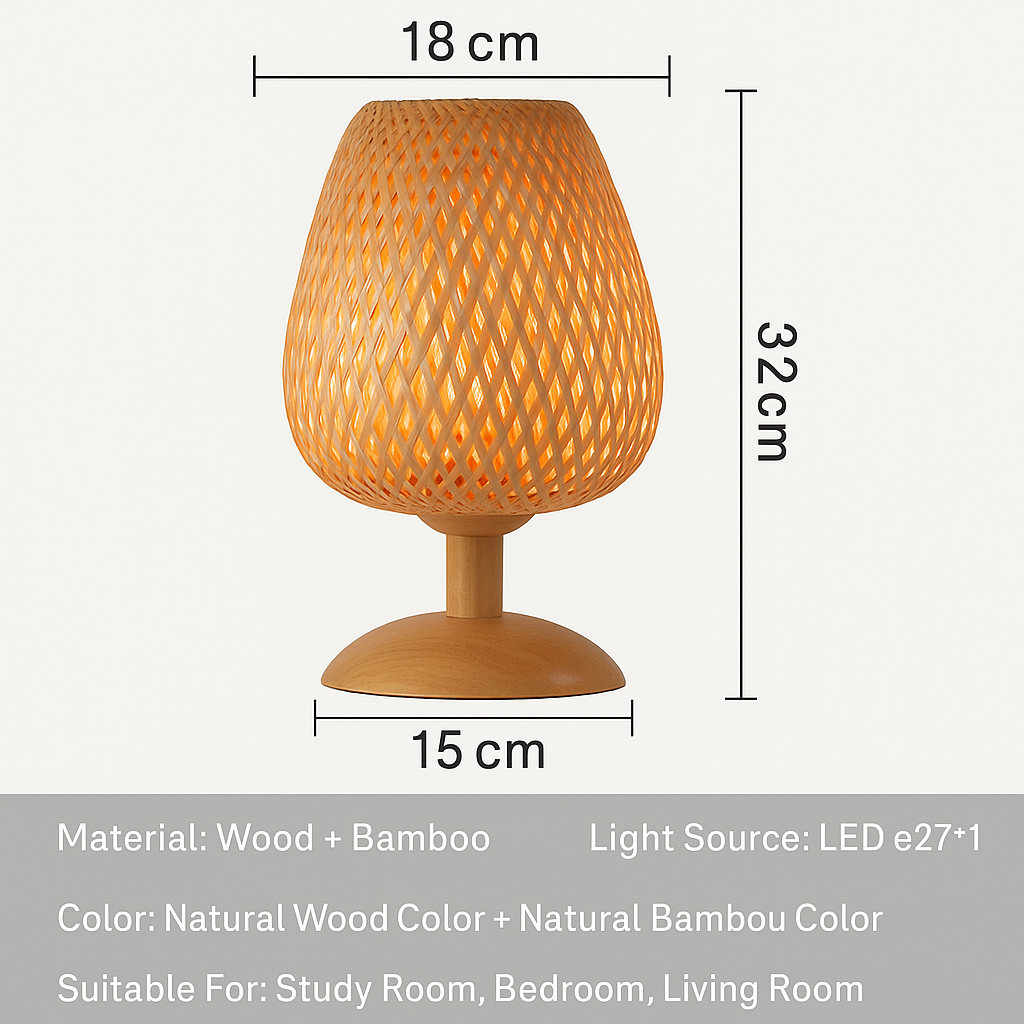 Bamboo Rattan Table Lamp for Bedroom & Side Table