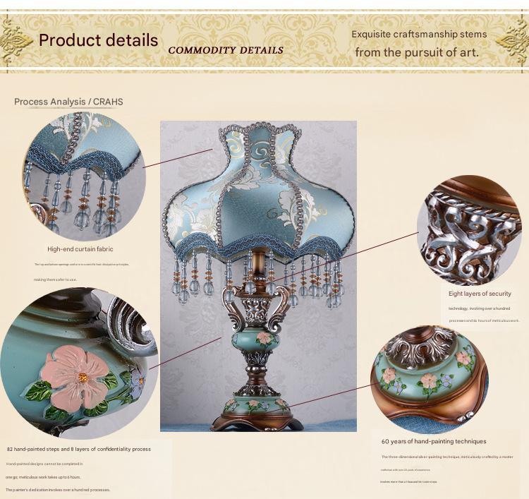 European retro bedside table lamp with fabric shade