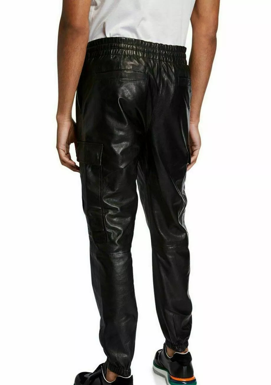 Men's Genuine Leather Cargo Pants