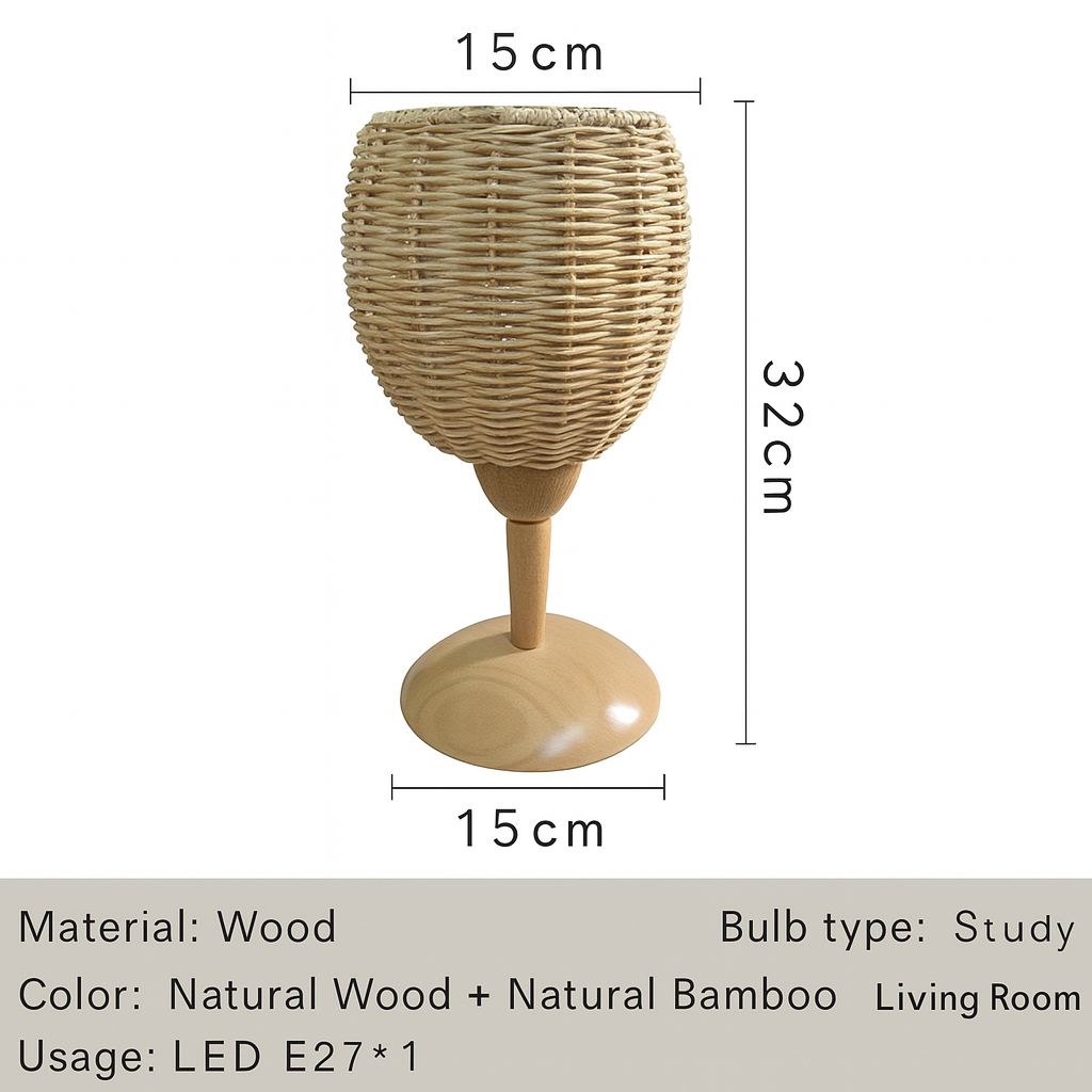 Bamboo Rattan Table Lamp for Bedroom & Side Table