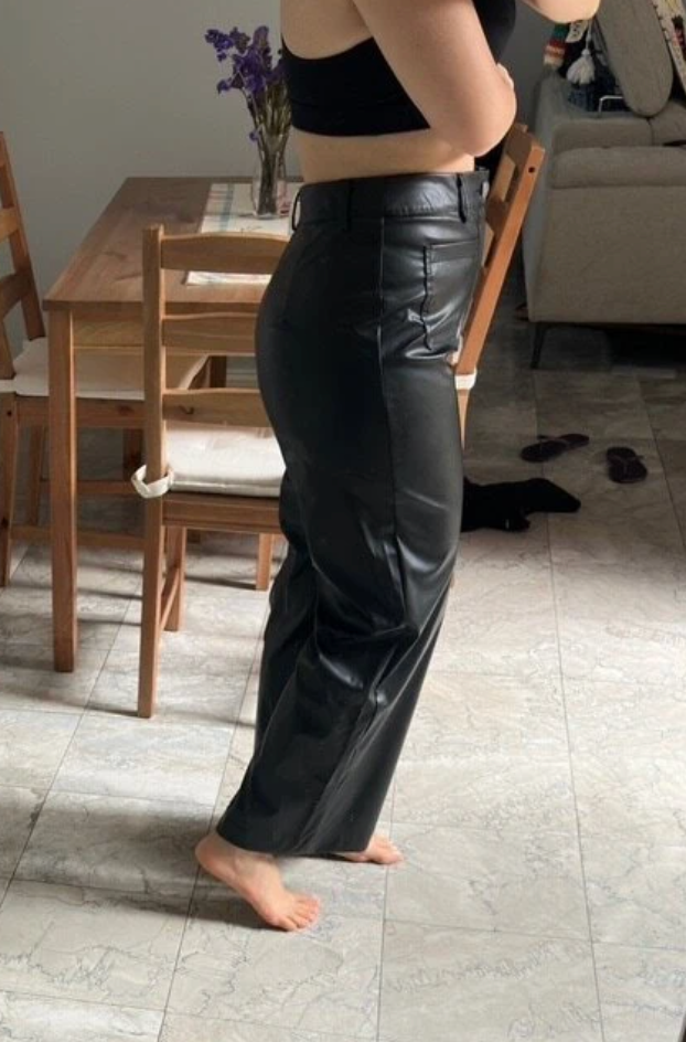 Women's Front Pocket Real Leather Pants Wide Leg