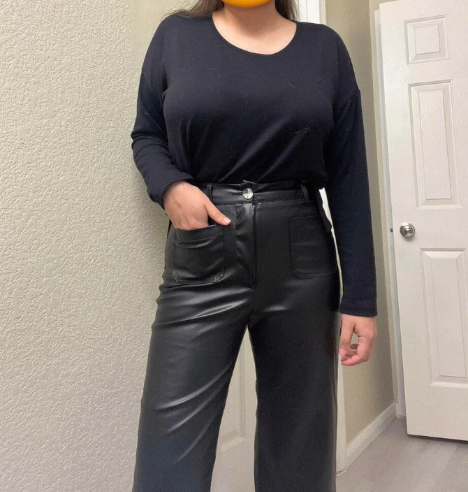 Women's Front Pocket Real Leather Pants Wide Leg