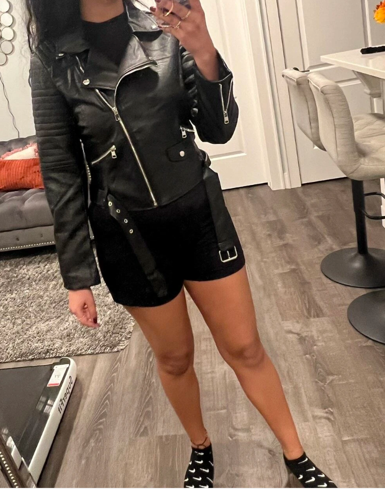 Brown Faux Leather Jacket for Women – Belted Biker Style