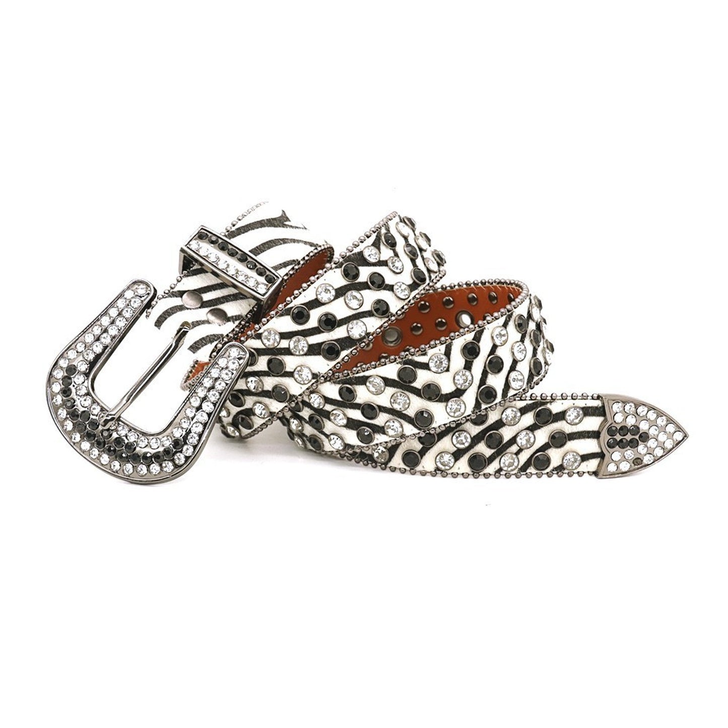 Rhinestone western punk belt with zebra design