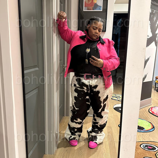 Black White Cowhide Pants For Women