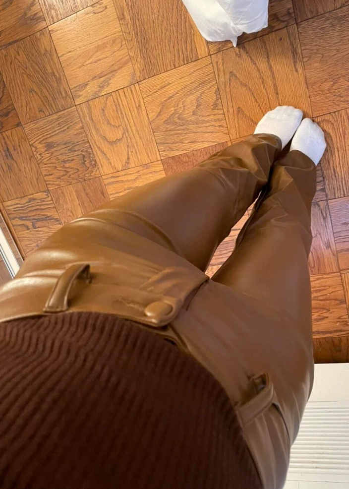 women's genuine leather long pants