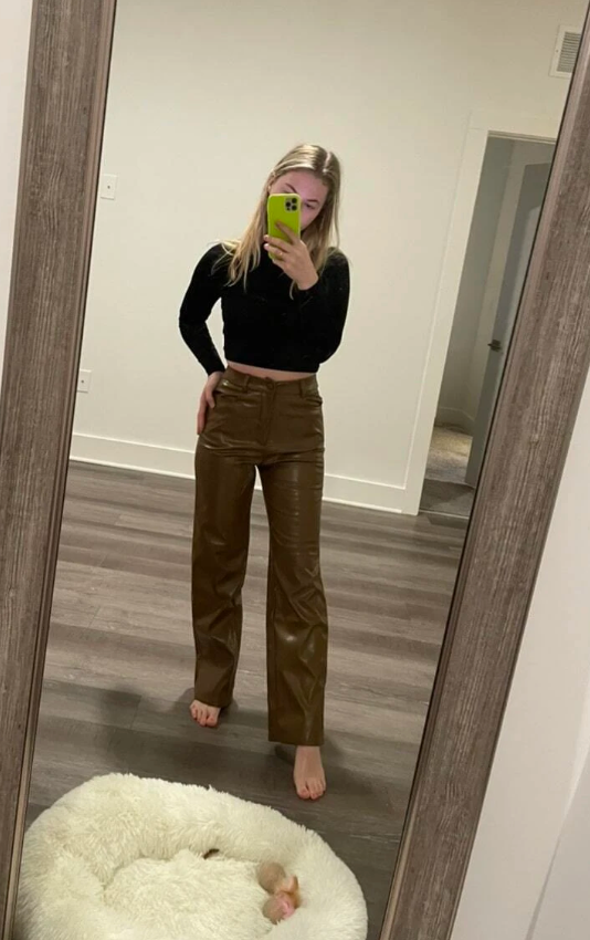 women's genuine leather long pants