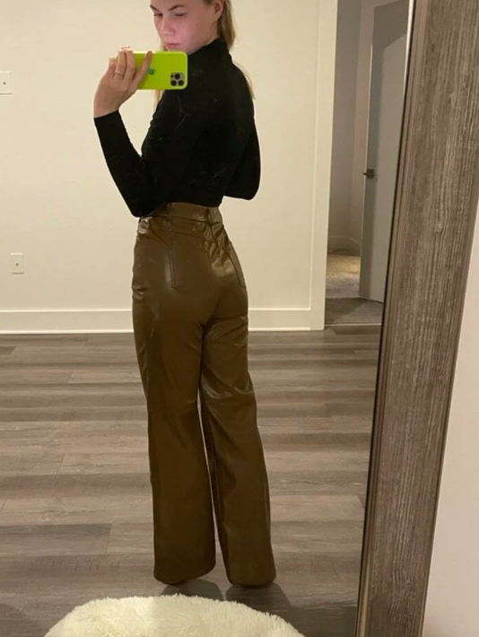 women's genuine leather long pants