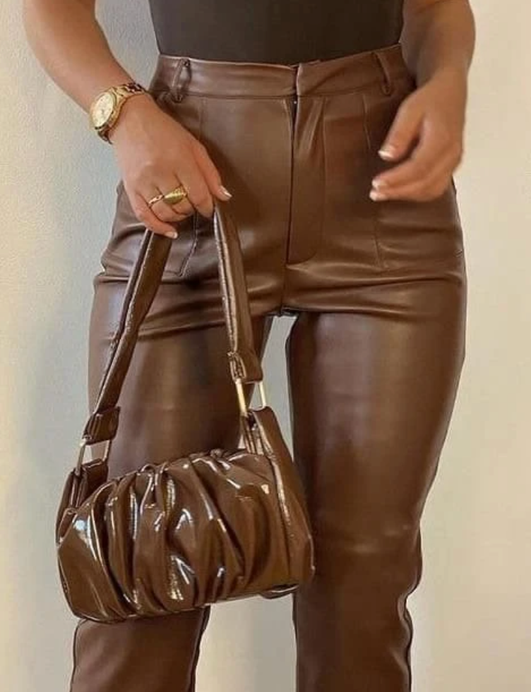 women's genuine leather long pants