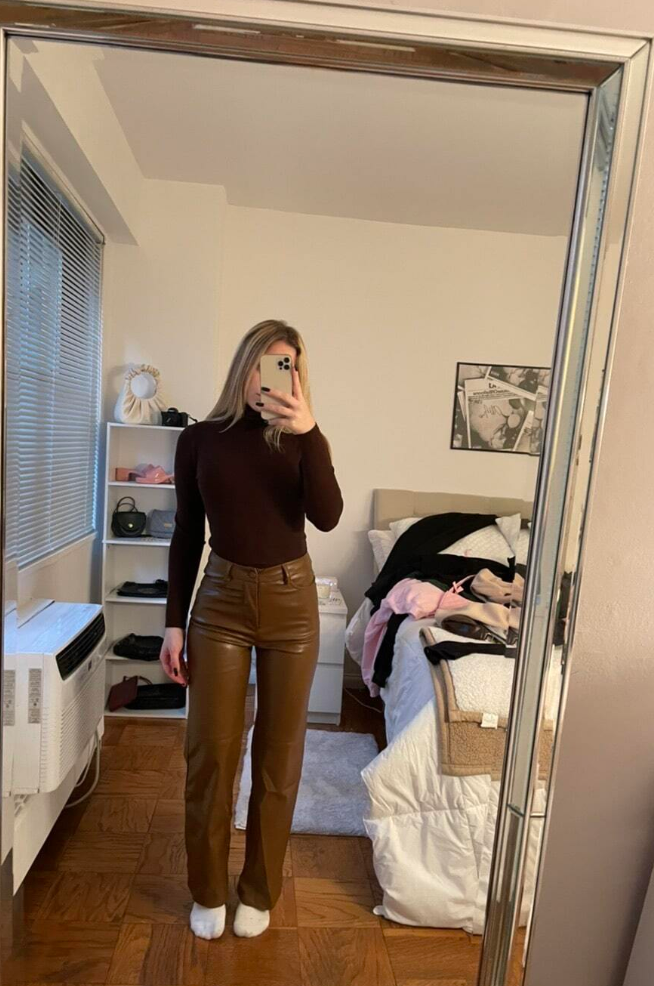 women's genuine leather long pants