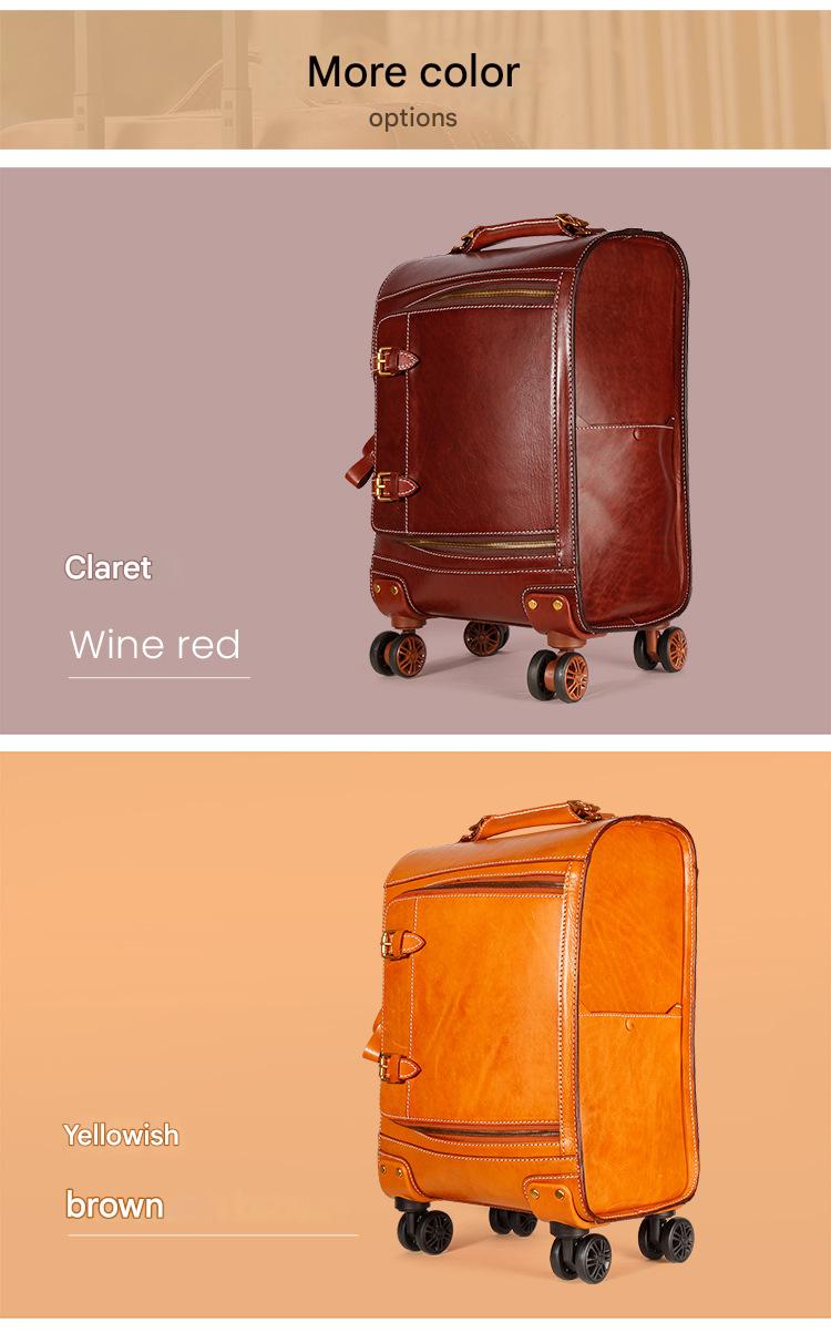 Leather Trolley Suitcase Large Capacity 20 Inch Rolling Luggage