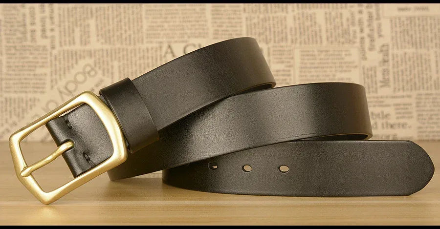 Men’s Genuine Cowhide Leather Belt with Copper Buckle