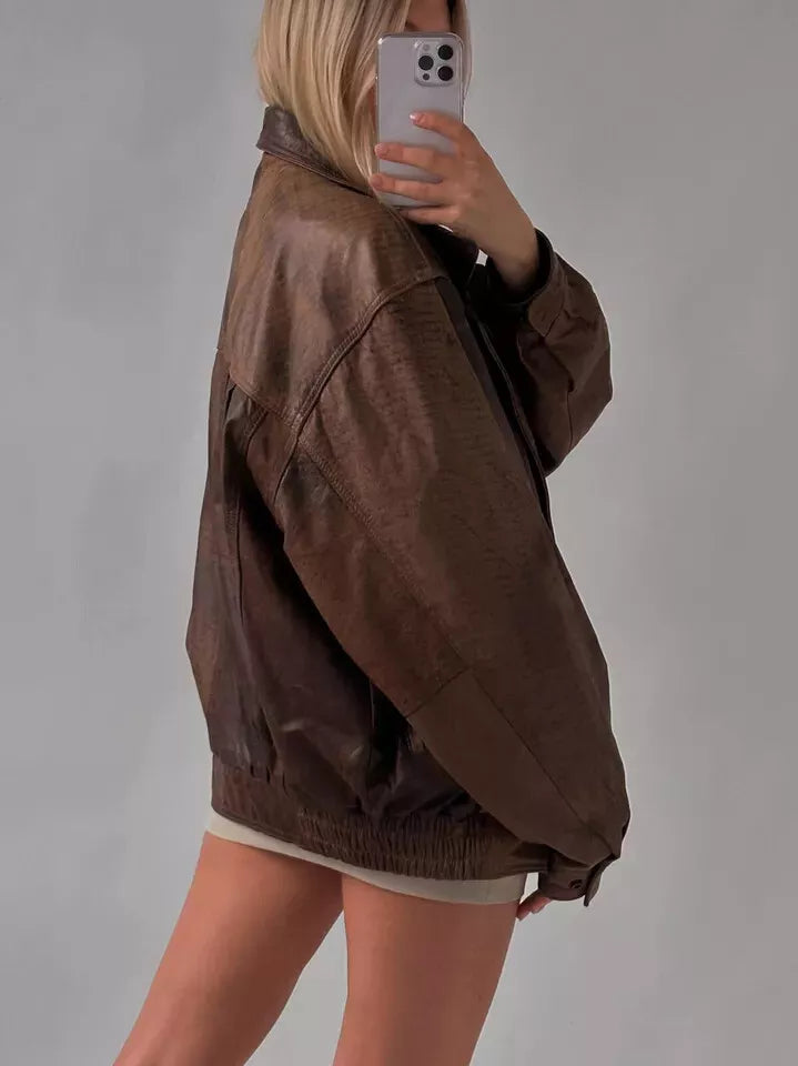 Real Leather Brown Oversized Jacket