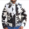 Cow print jacket mens style designed with real cowhide leather, full sleeve length, and buttoned front—ideal for modern cowboy fashion and everyday wear.