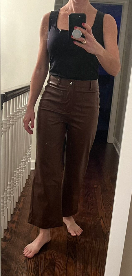 Women's Front Pocket Real Leather Pants Wide Leg