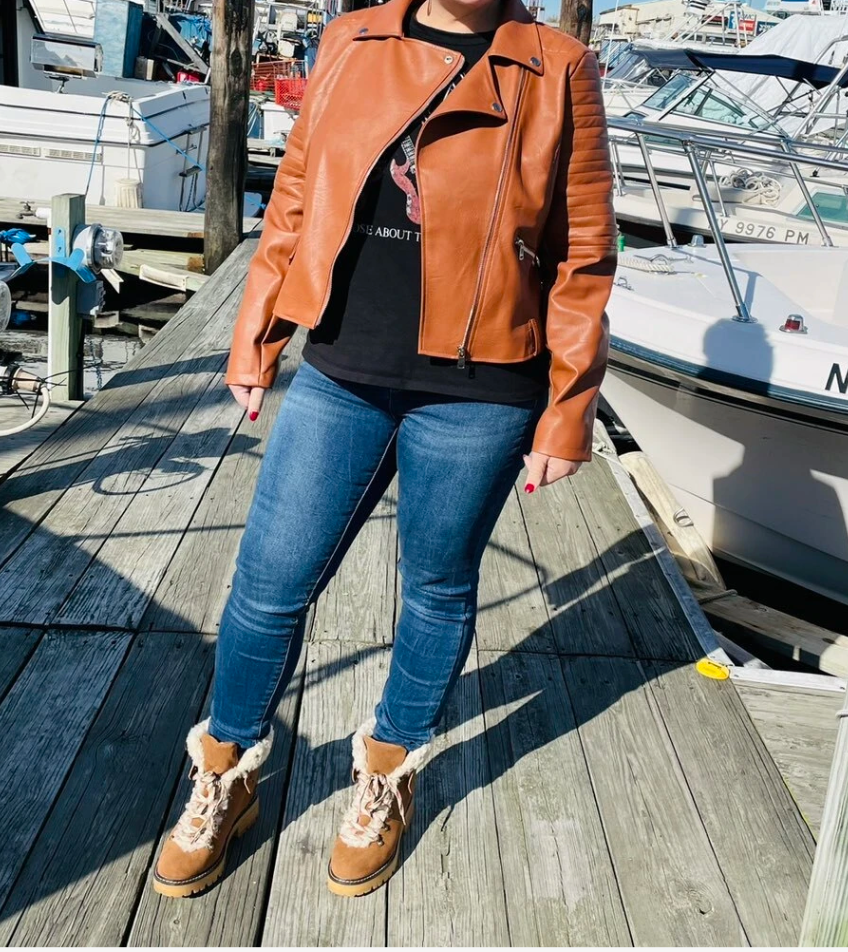 Brown Faux Leather Jacket for Women – Belted Biker Style