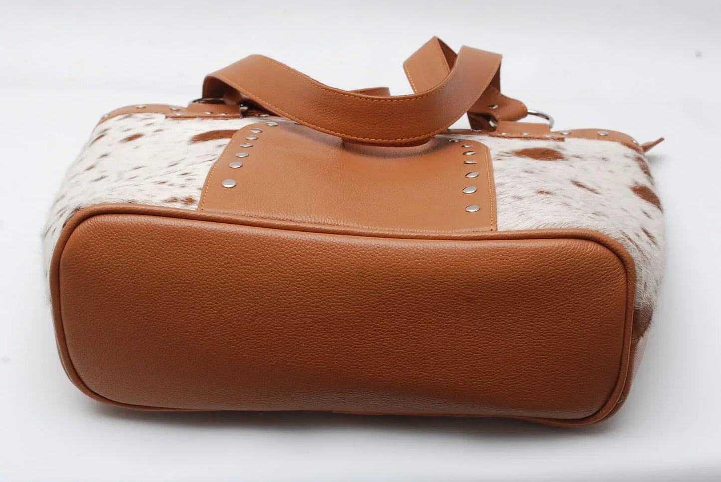Cowhide tote bag leather shoulder handbag brown