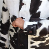 Mens cow print jacket crafted from real cowhide with bold textures and natural color patterns. Western look with detailed structure and streetwear fit.
