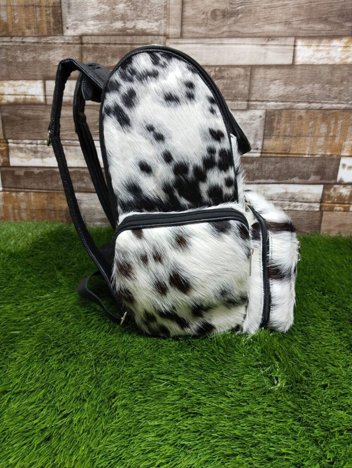 cowhide backpack black white leather backpack purse
