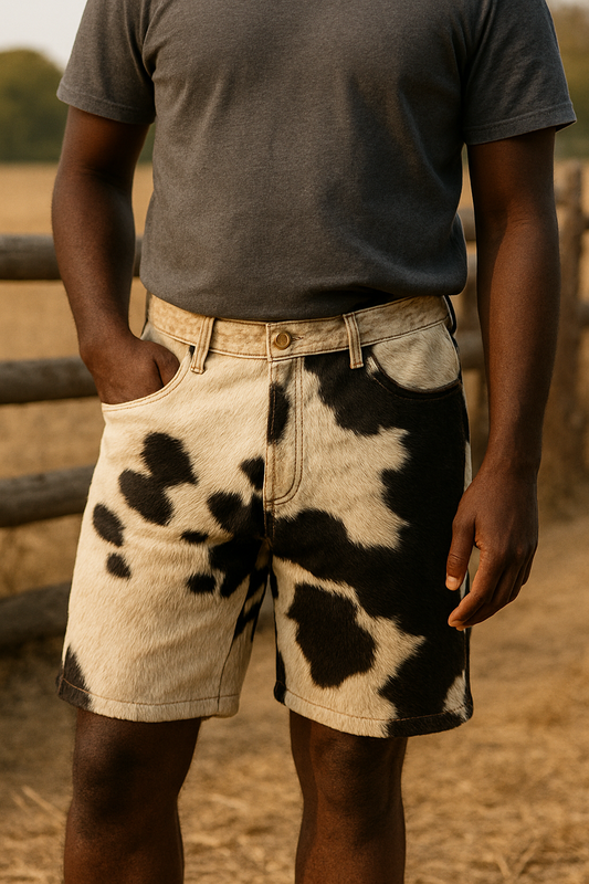 These plus size cowhide leather shorts for women and men come with reinforced belt loops, a secure zip fly, and a clean button closure.