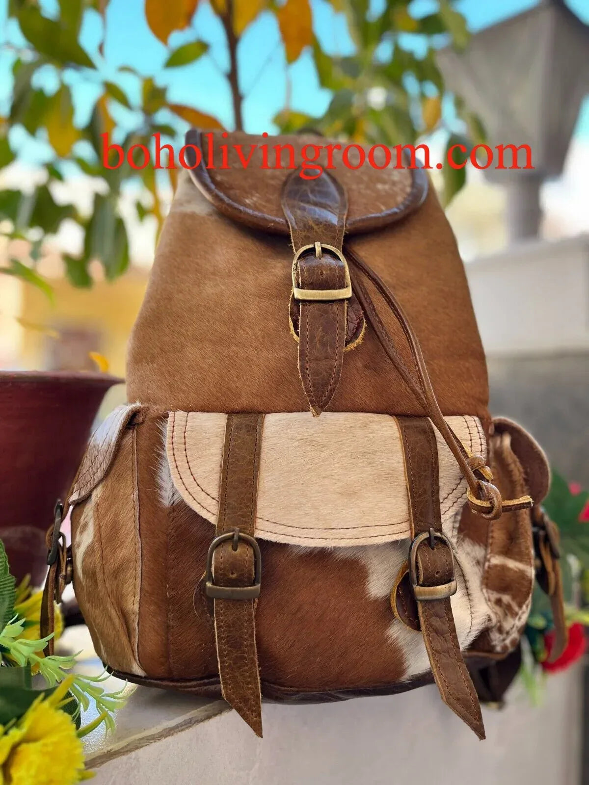 cowhide leather backpack purse Hair on Hide 2.0 Zipper closure Personalised Black+White Cowhide Backpack for