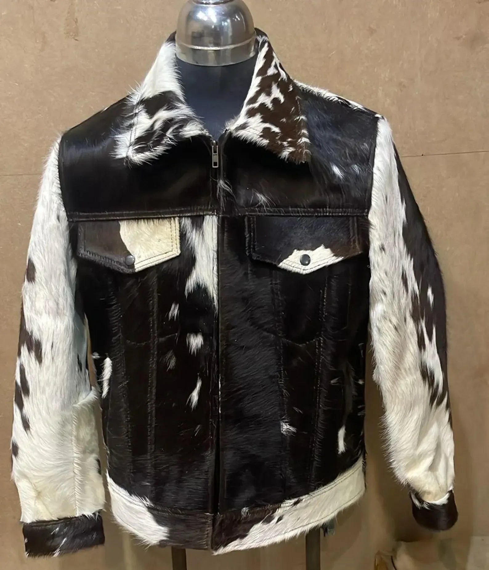 Cow Skin Jacket Hair On Hide Black White – Boho Living Room