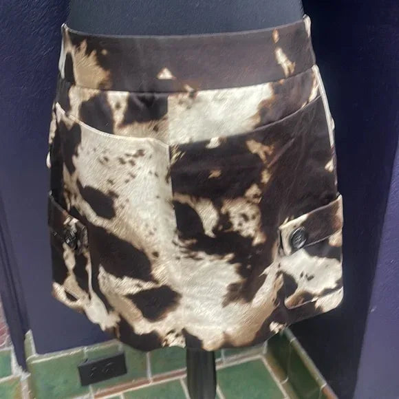 Black White Cowhide Mini Skirt
