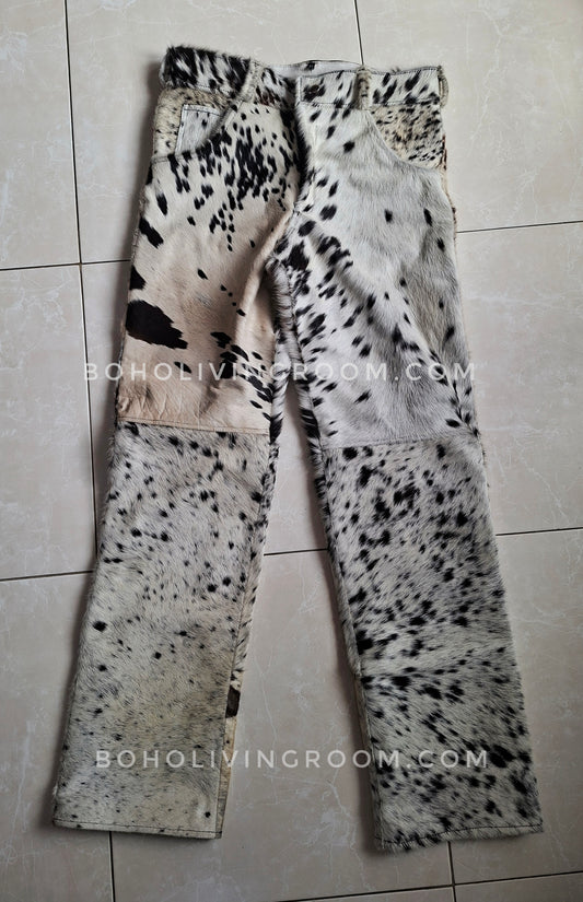 Stand out in cow leather pants featuring natural spotted cow fur—ideal for men cow hide pants lovers and bold Western styling.