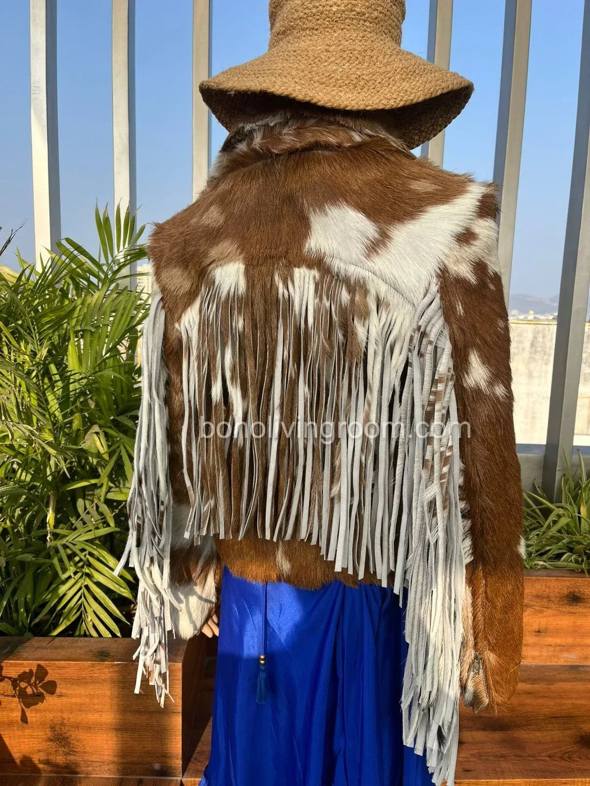 women brown white cowhide jackets