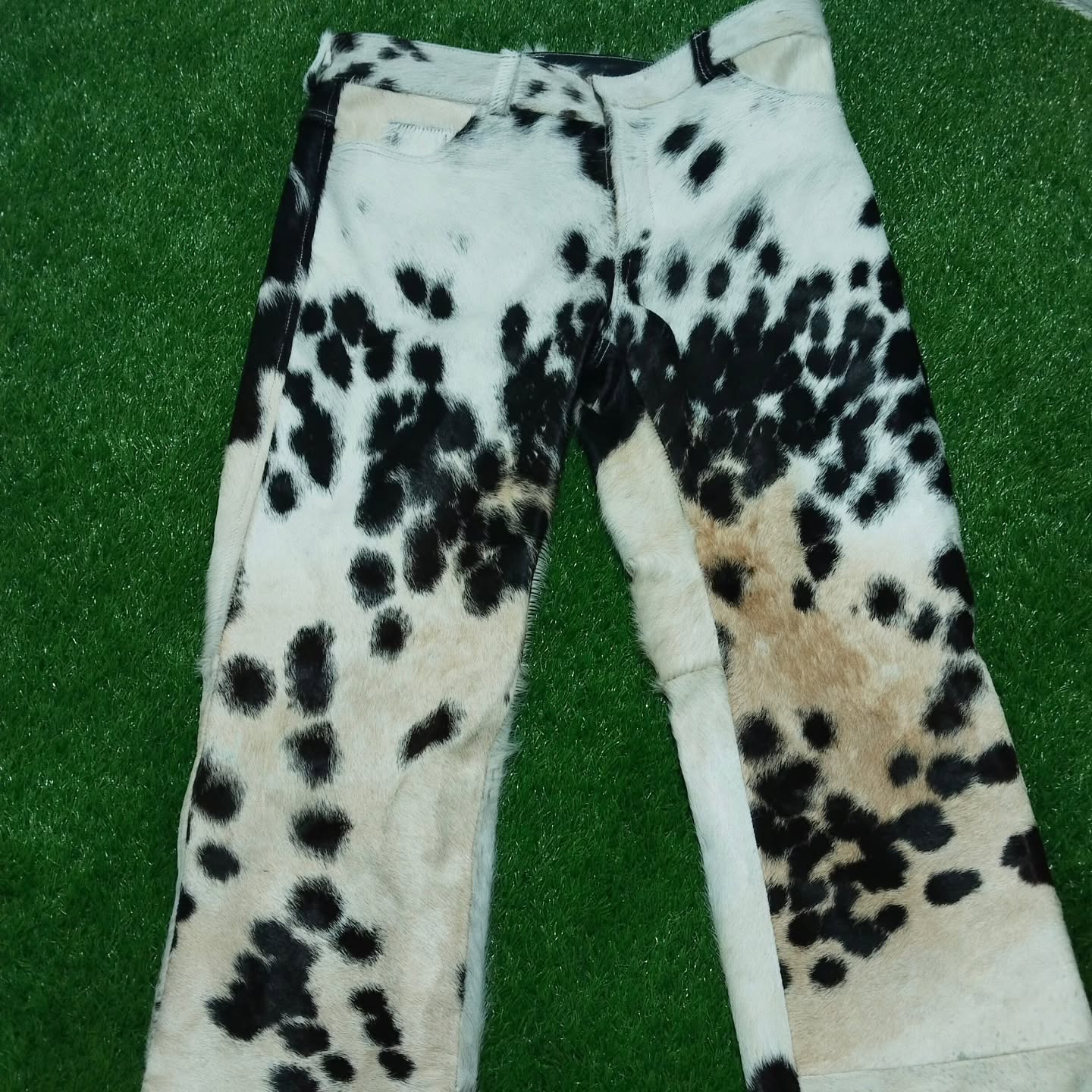 real cowhide pants black and white