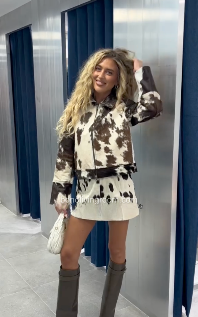 Women Cowhide Jacket And Skirt