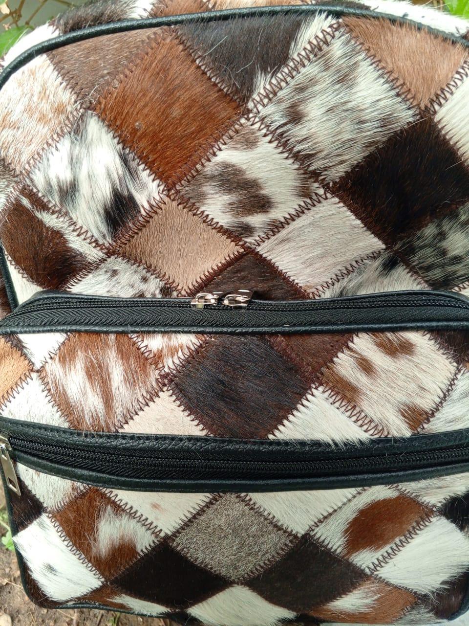 Handmade cowhide patchwork backpack