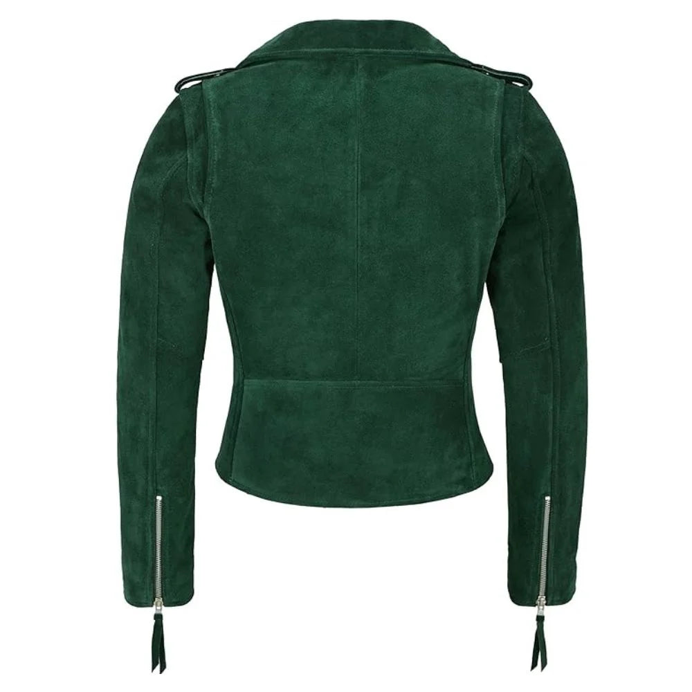 women green suede biker jacket