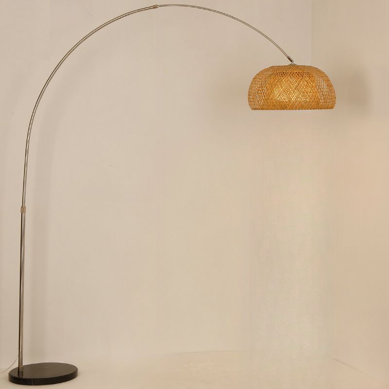 Japandi Rattan Dome Shade Bamboo Arc Floor Lamp