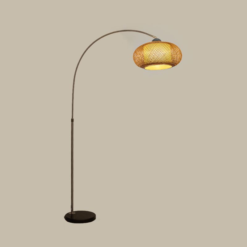 Japandi Rattan Dome Shade Bamboo Arc Floor Lamp