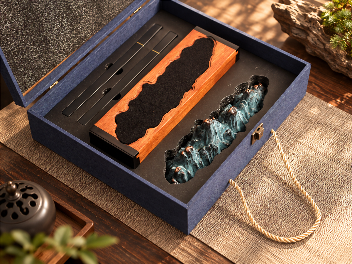 Incense Box with Mountain Landscape and Storage Drawer