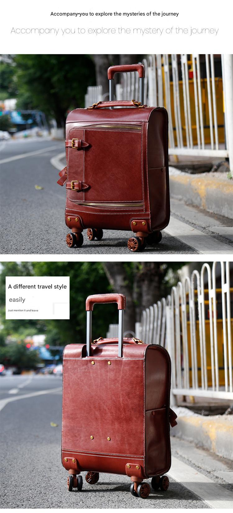 Leather Trolley Suitcase Large Capacity 20 Inch Rolling Luggage