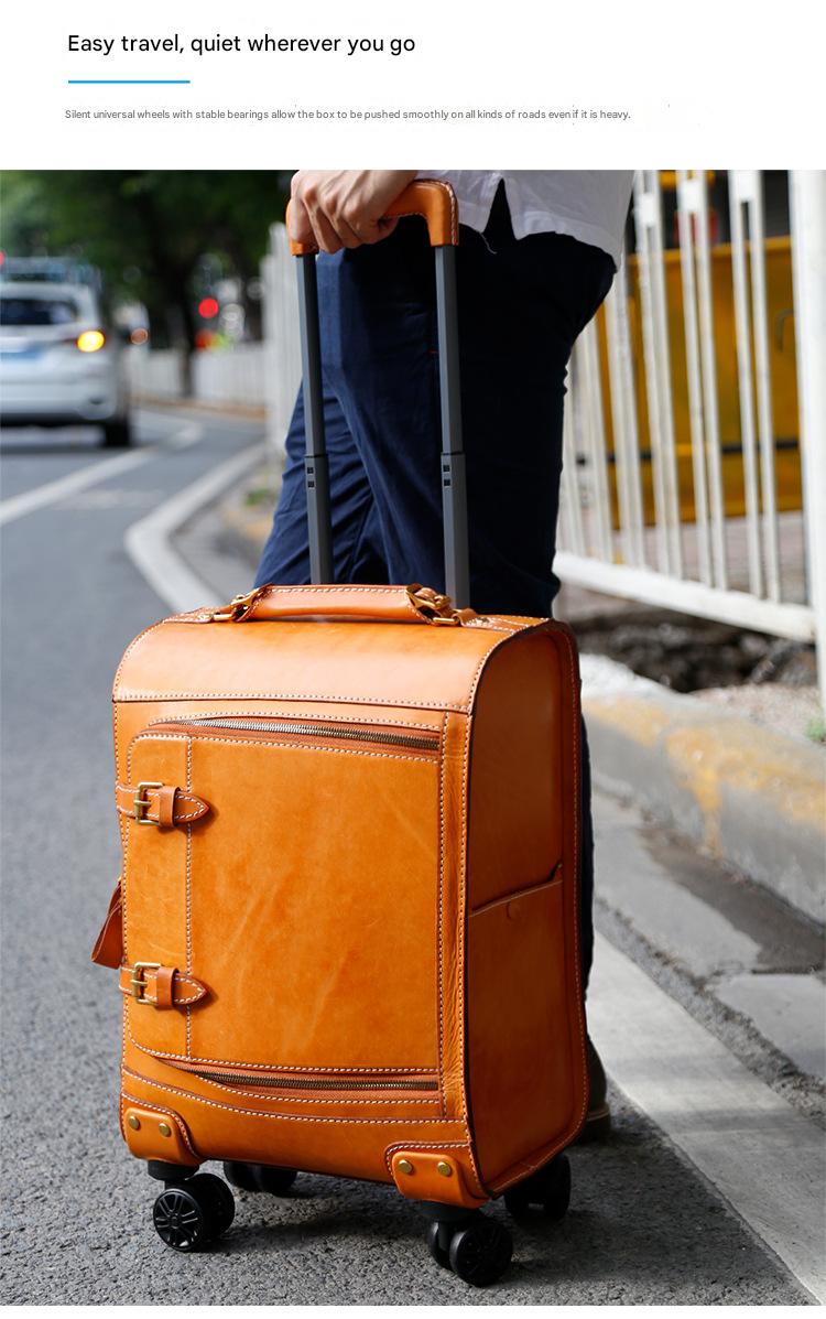Leather Trolley Suitcase Large Capacity 20 Inch Rolling Luggage
