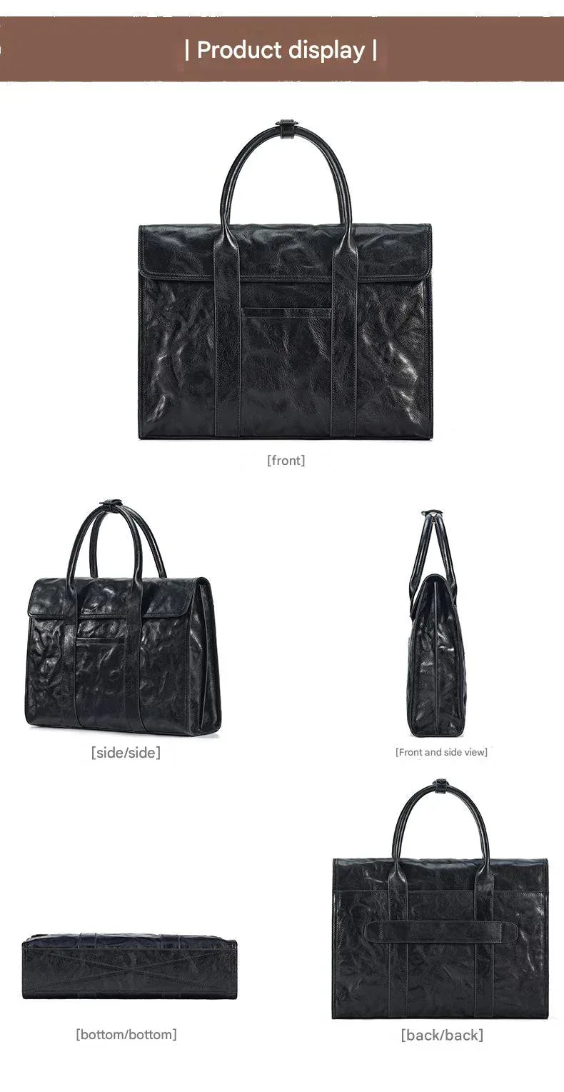 Leather Business Briefcase for Men with Trolley Sleeve
