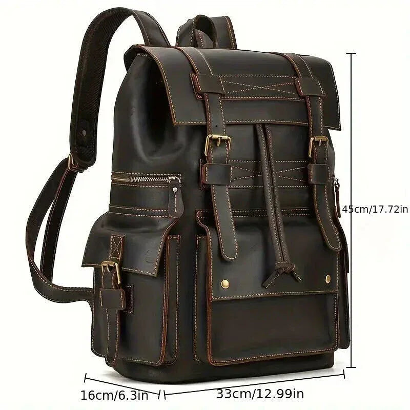 Leather Backpack Large Capacity Vintage Crazy Horse