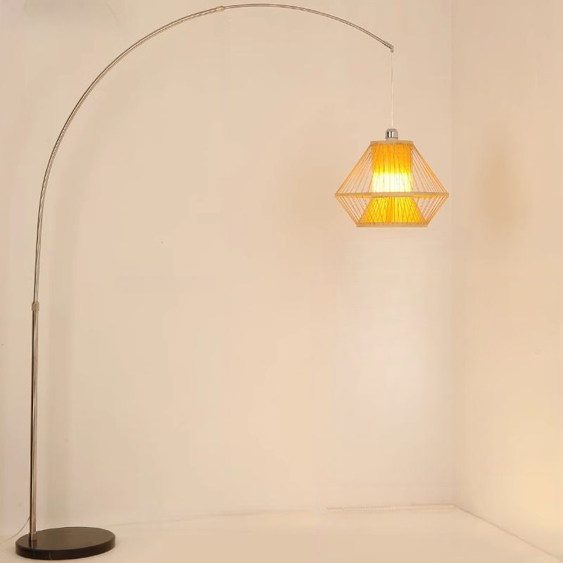 Japandi Rattan Dome Shade Bamboo Arc Floor Lamp