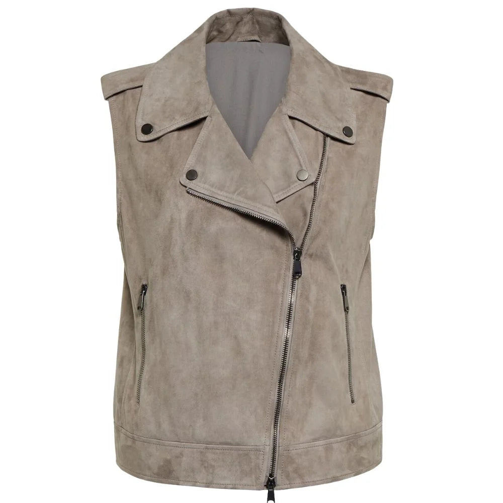 Grey Suede Motorcycle Leather Vest Women