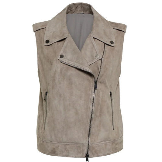 Grey Suede Motorcycle Leather Vest Women