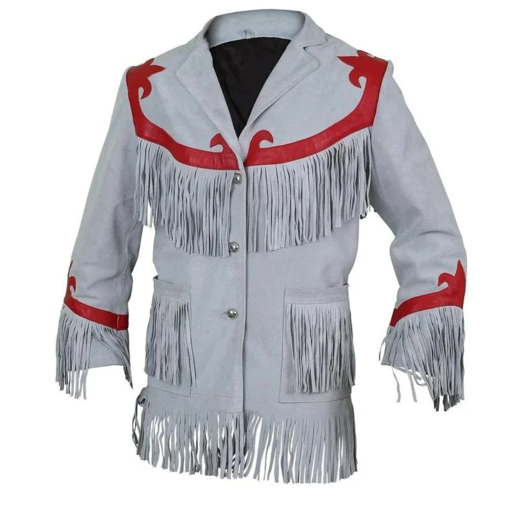 Suede Grey Leather Native American Jacket