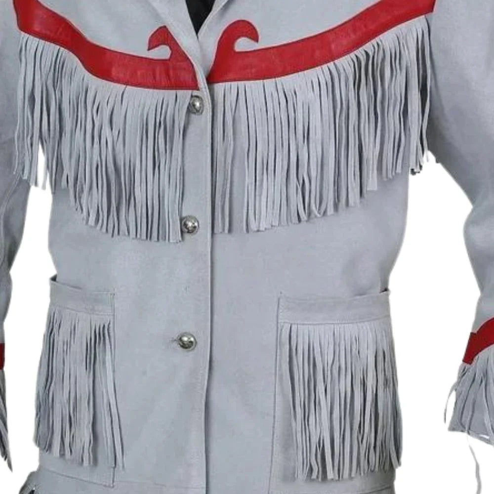 Suede Grey Leather Native American Jacket