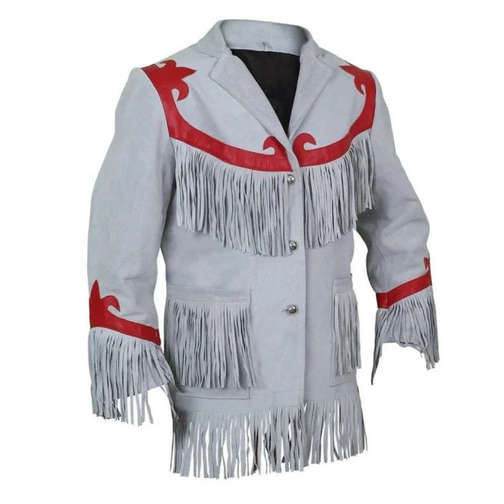Suede Grey Leather Native American Jacket