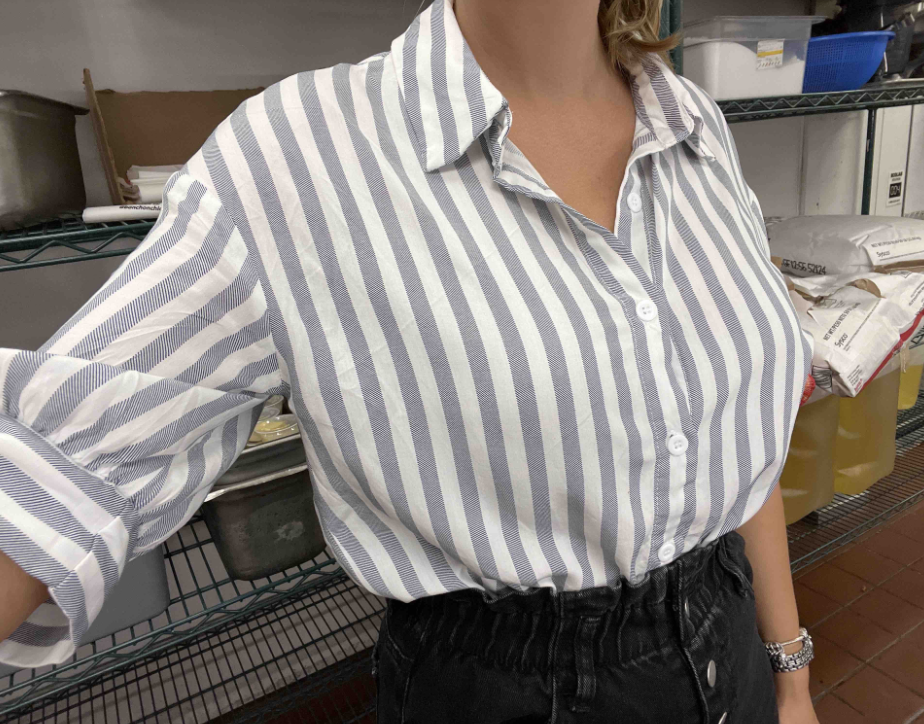 button down striped short sleeve women's shirt