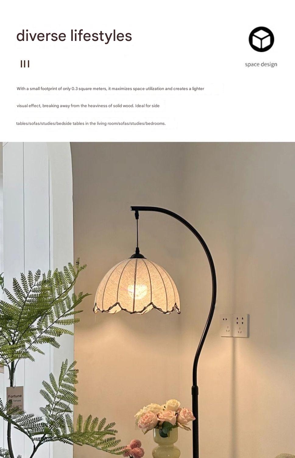 Vintage arc floor lamp with storage shelf