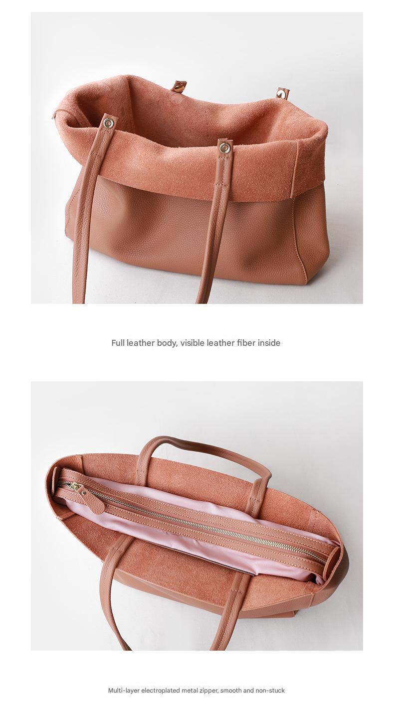 Women Genuine Leather Large Office Tote Bag With Zipper