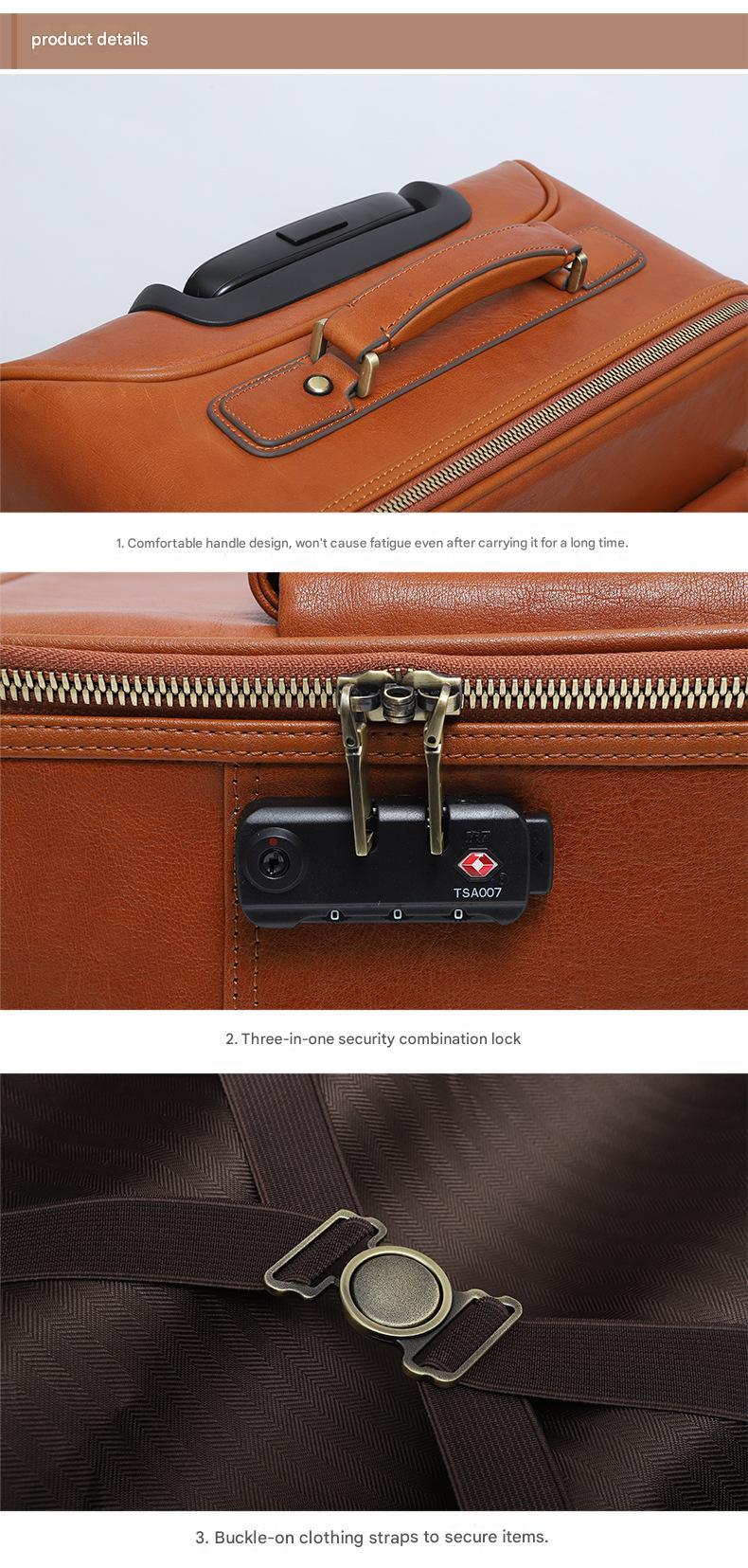 Genuine Leather Business Travel Suitcase with 360° Wheels